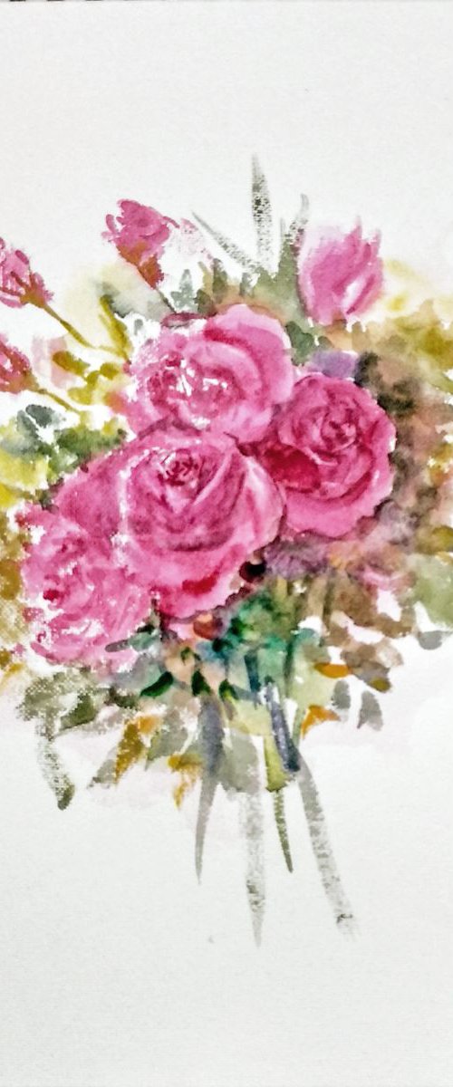 Bunch of Pink Summer Roses by Asha Shenoy