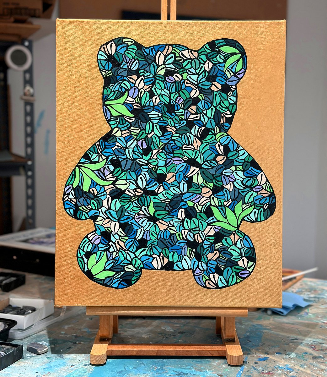 Animal Acrylic Painting By Sara Richardson Artist, 16 X 20", Bear Mode No.3, Original Artwork