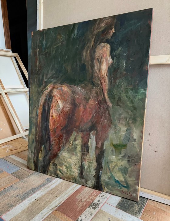 A female centaur in the forest