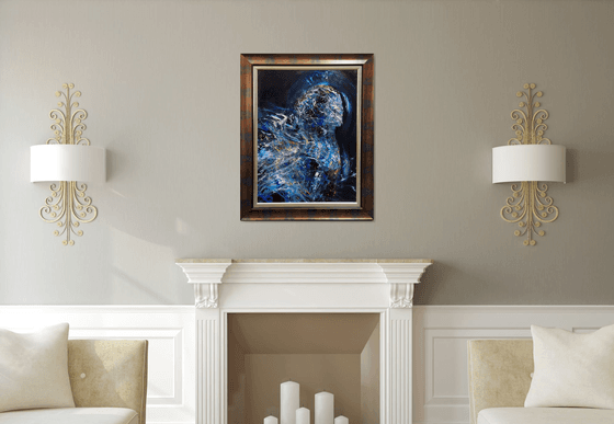 Stunning dark blue enigmatic abstract angel signed by master O Kloska