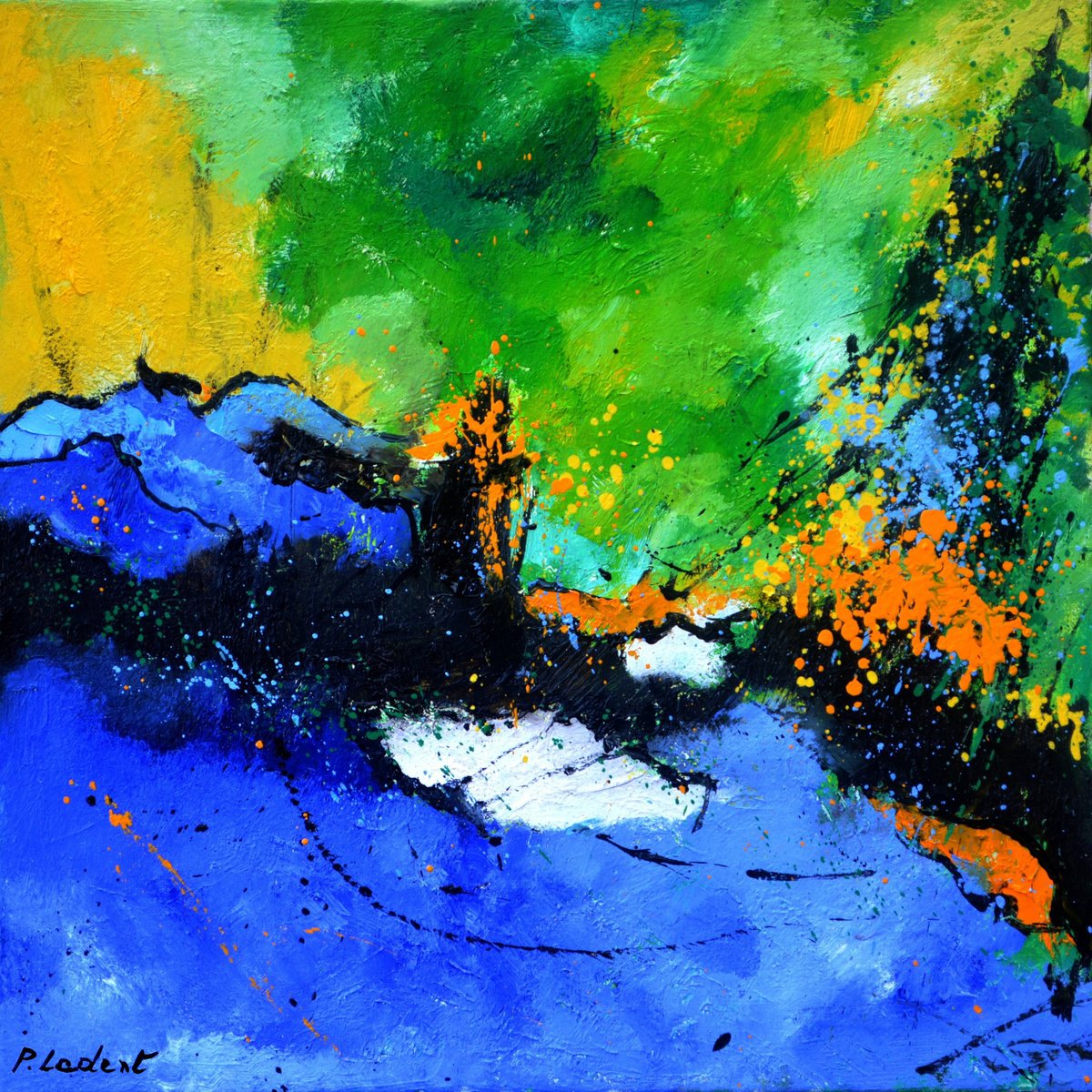 Abstract Oil Painting By Pol Henry Ledent, 20 X 20", Earthquake, Original Artwork