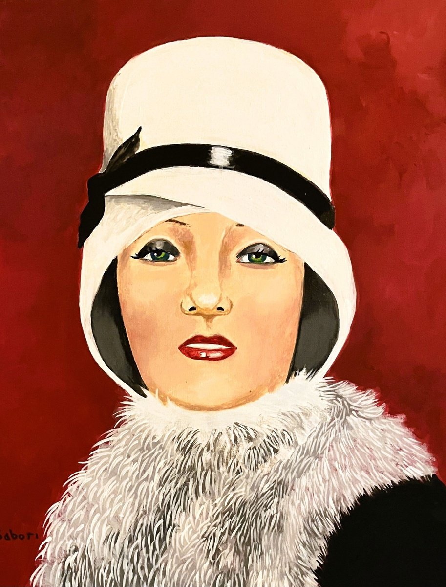 Impressionistic Portrait Acrylic Painting By Andrew Sabori, 16 X 20, Flapper #2, Original Artwork