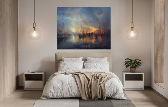 " Harbor of destroyed dreams - Morning After .... " W 125 x H 100 cm