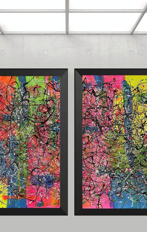 Interwoven Vibrations - Diptych Painting by Juan Jose Garay