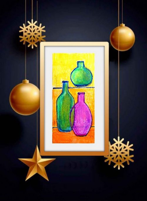 Colorful Bottles on the shelf Still Life by Asha Shenoy