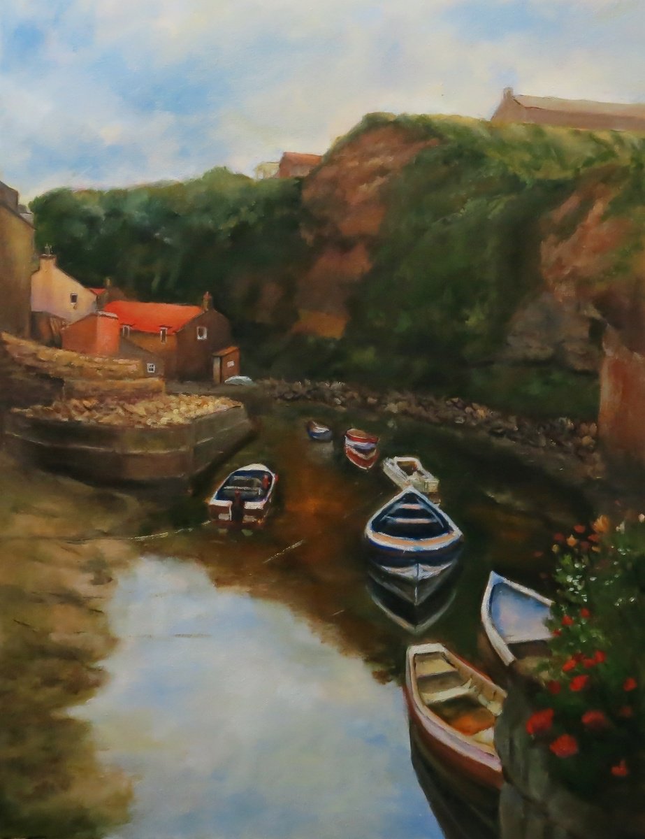 Impressionistic Landscape Oil Painting By Maureen Greenwood, 18 X 24", Staithes, Noth Yorkshire, Original Artwork