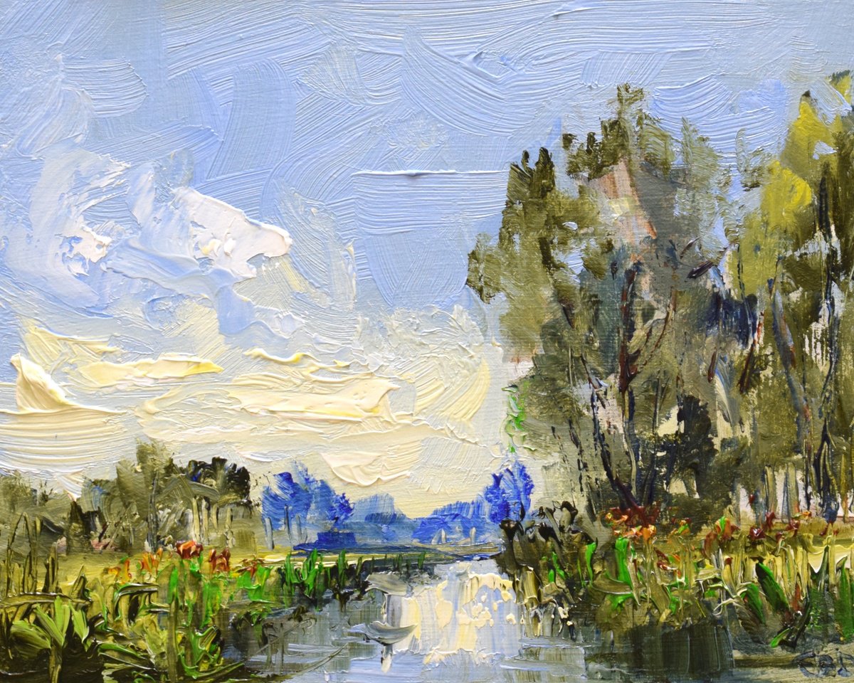 Impressionistic Landscape Oil Painting By Sonja Brussen, 7 X 9", Summer Air, Original Artwork