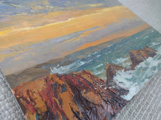 Heartland Quay sunset, North Devon, oil painting
