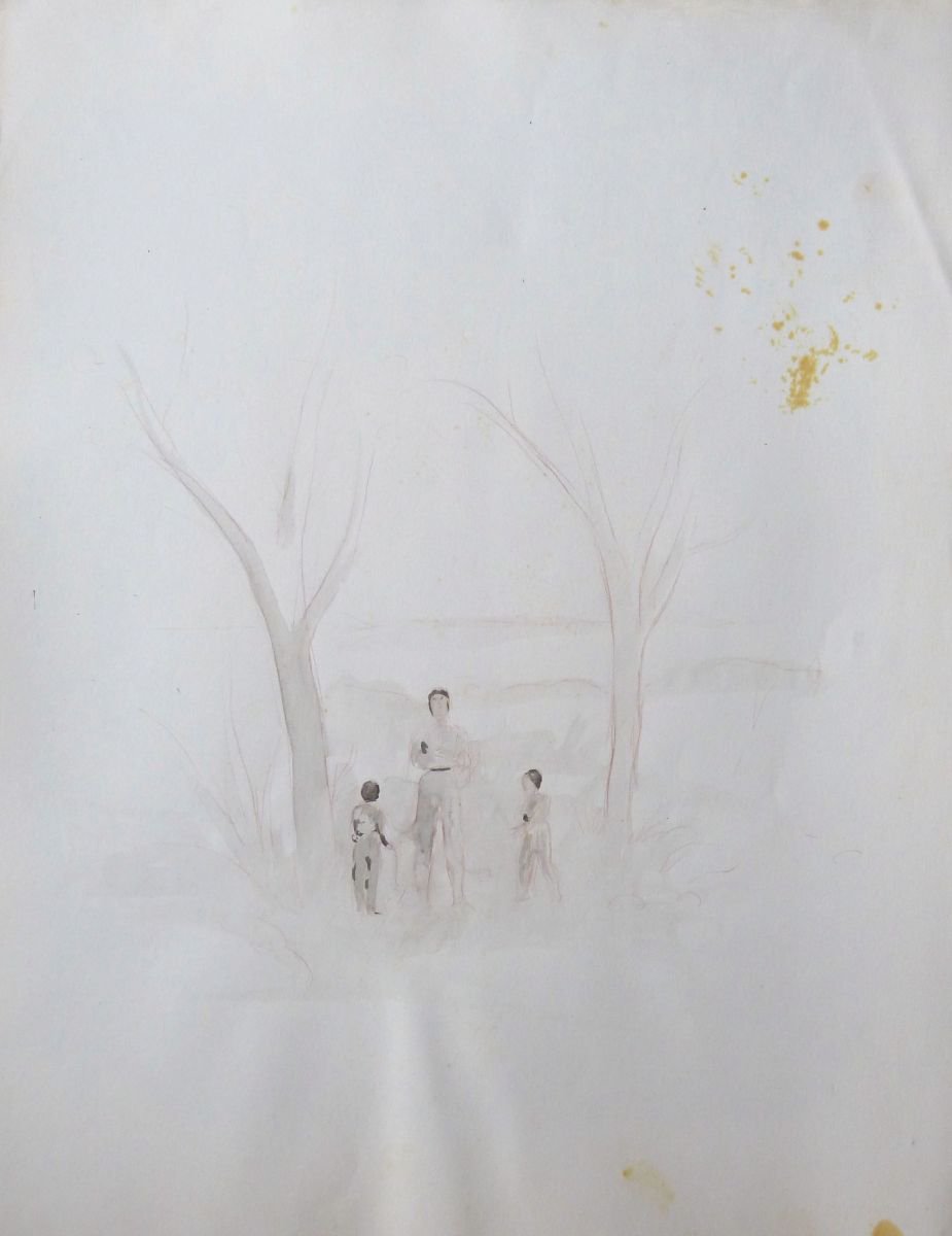 Father and children, ink on paper 65x50 cm by Frederic Belaubre