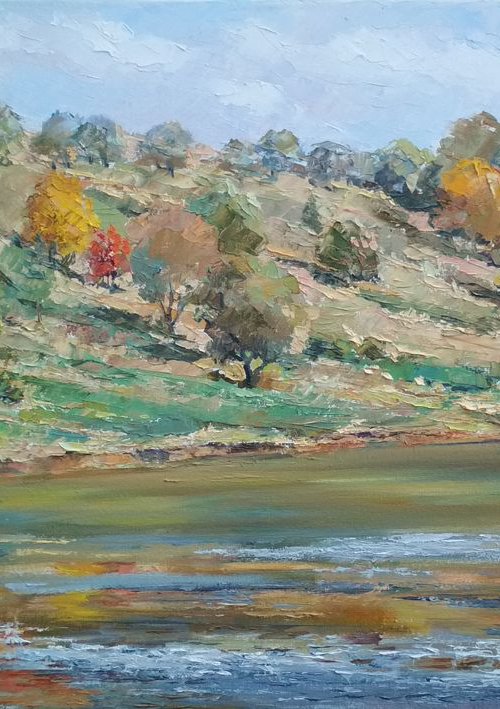 Fall time. The slope near the pond / Autumn landscape by Olha Malko