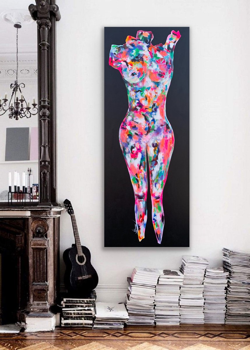 Organic Abstract Acrylic Painting By Veronica Vilsan, 24 X 59", Freedom 10, Original Artwork