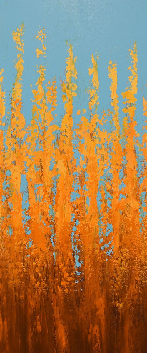Blue Orange Burst - Color Field by Suzanne Vaughan