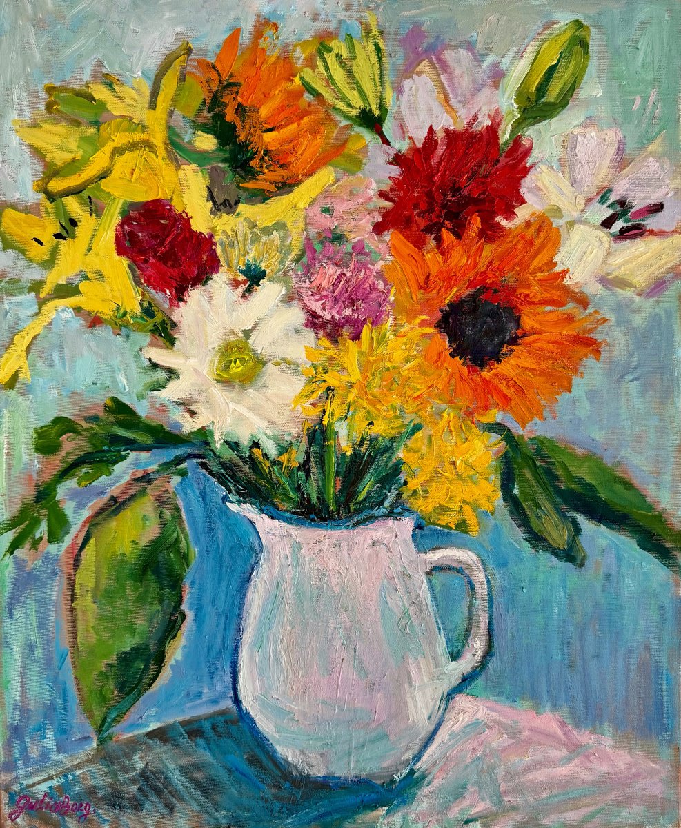 Impressionistic Botanical Oil Painting By Julia Borg, 20 X 24", "Summer Vibe", Original Artwork