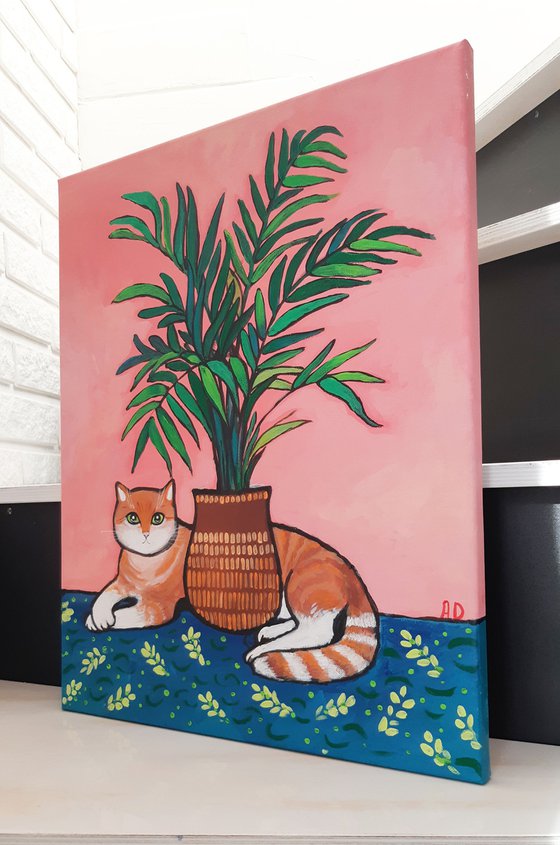 "My cute tiger under the palm tree"