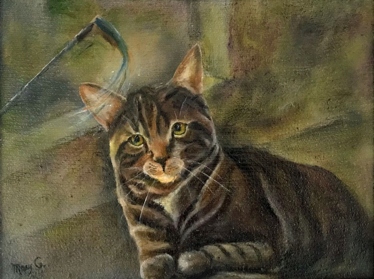 Let’s Play Cat Original Oil Painting with more than 15 glazes for vivid realism fully fram... by Mary Gullette