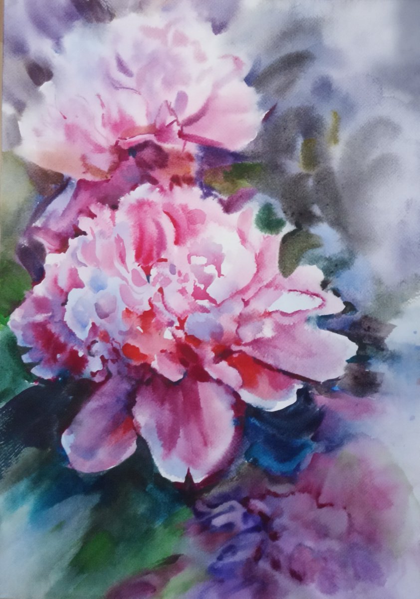 Impressionistic Botanical Watercolour By Valentina Kachina, 14 X 20", Spring Flowers, Original Artwork