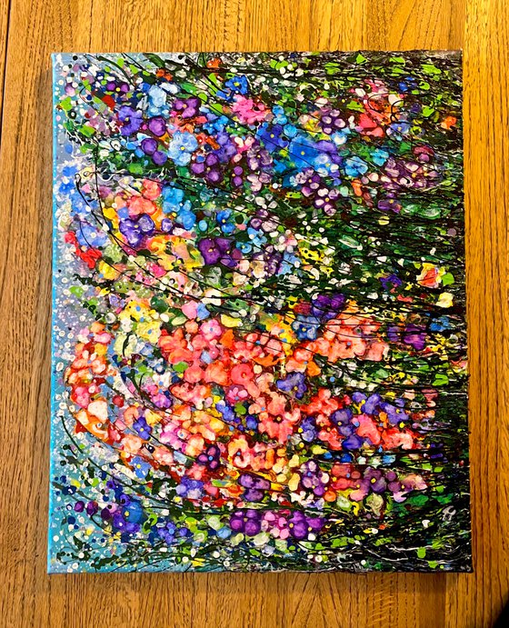 Multi-Colored  Flowers Abstract  - Original Painting