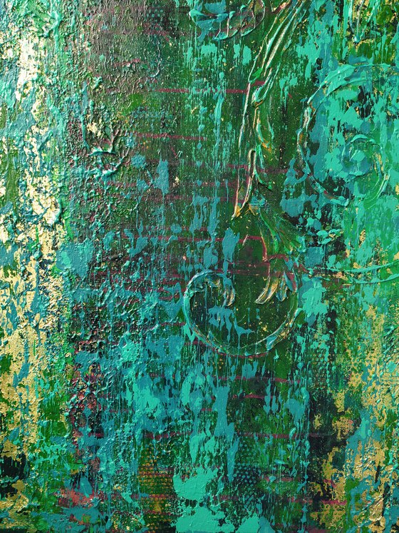 Extra Large Abstract Wall Art abstract painting Oil Painting on Canvas Colorful Oversize green turquoise gold Artwork Modern Contemporary