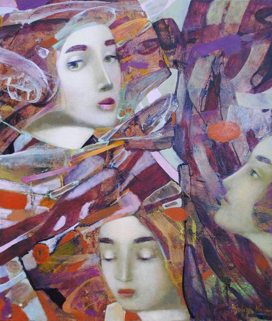 Original oil painting "Shy striving and doubt" signed abstract women by Каte К.ulish