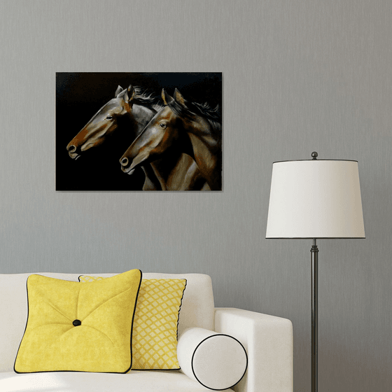 Dark horses - original painting - animals