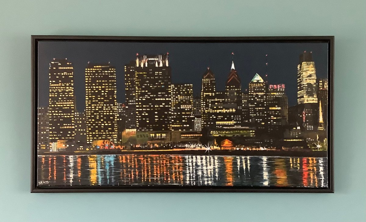 Impressionistic Cityscapes Acrylic Painting By Darren Carey, 41 X 22, Philadelphia Skyline, Original Artwork