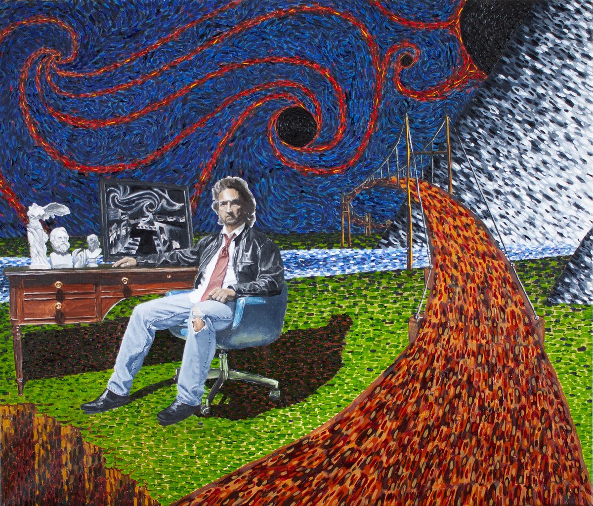 Surrealistic Portrait Oil Painting By Michael E. Voss, 30 X 26", Self-Portrait - 2016, Original Artwork