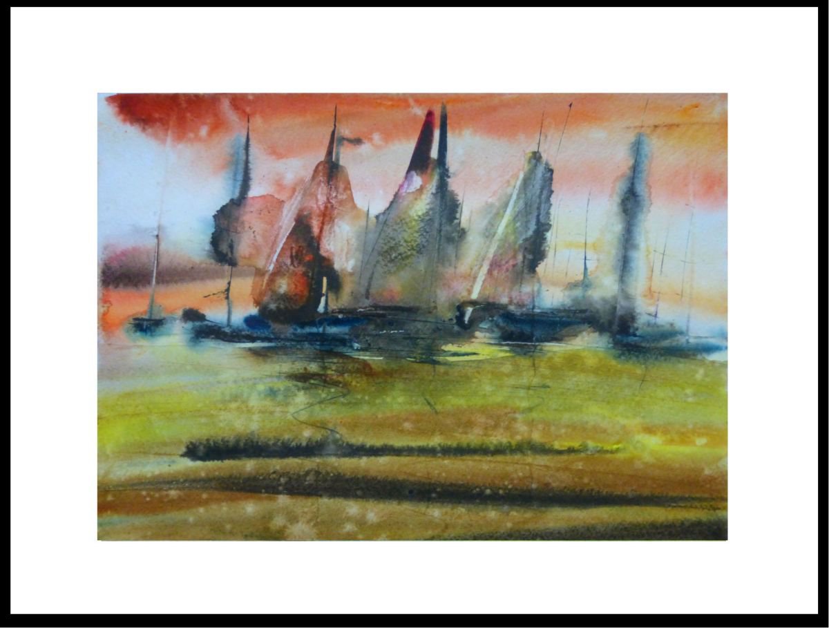 sailboats, watercolor painting 30x21 cm by Nastasia Chertkova