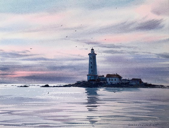 Sunset on the sea, Lighthouse,#3