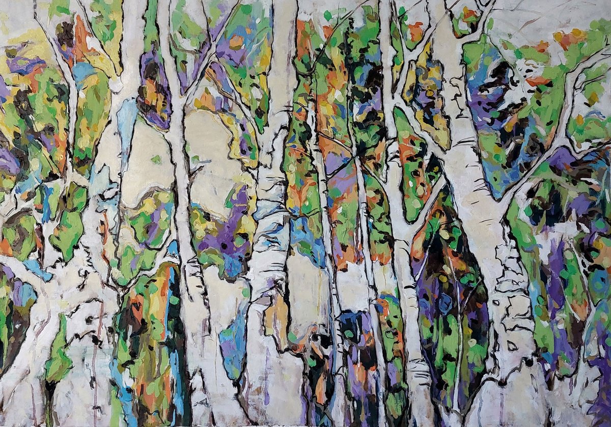 Expressive Botanical Oil Painting By Cinzia Busto, 31 X 22, Bosco Con Microplastiche - Forest With Microplastics, Artfinder