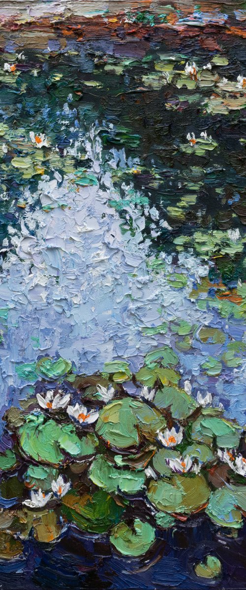 White water lilies Original Oil painting by Anastasiia Valiulina