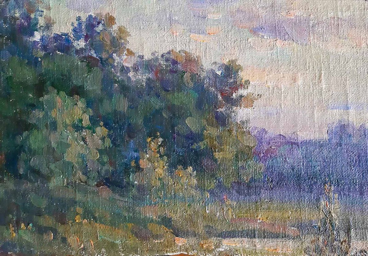 Impressionistic Landscape Oil Painting By Ivan Kovalenko, 11 X 7, Evening Landscape, Original Artwork