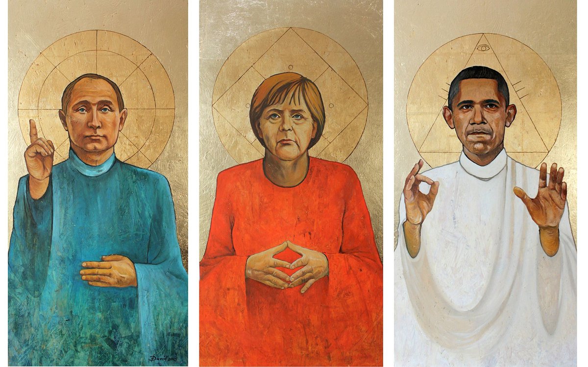 Portrait Oil Painting By Olga David, 59 X 39", Barack-Angel-Vladimir - Bav, Original Artwork