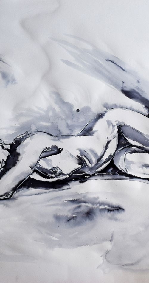 Nude Study in ink / 68 cm x 52 cm by Anna Sidi-Yacoub