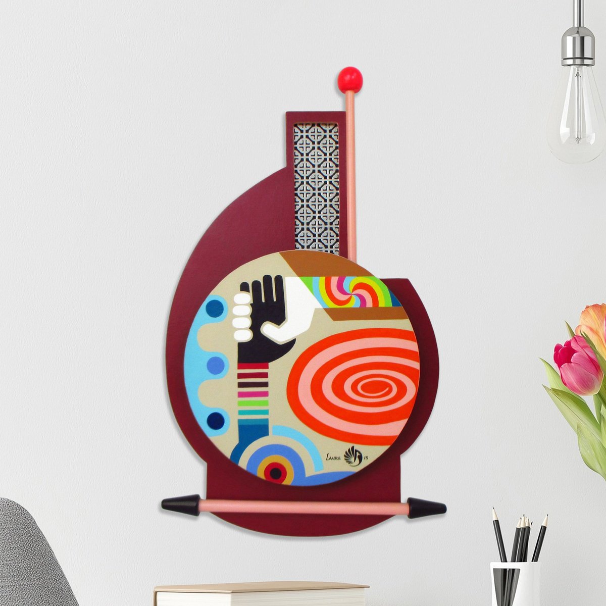 Urban And Pop Abstract Wood Sculpture By Lanre Adefioye, 16 X 26", Harmony, Original Artwork