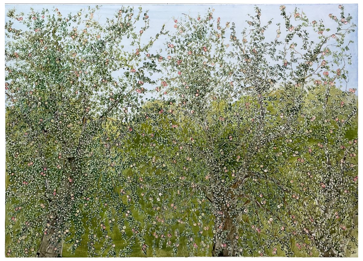 Impressionistic Landscape Oil Painting By Maija Nochevnaya, 28 X 20", View From The Window Of An Apple Orchard., Artfinder