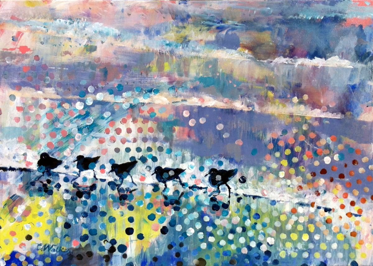 Urban And Pop Animal Acrylic Painting By Chris Walker, 28 X 20, Evening Wave Dodging, Original Artwork