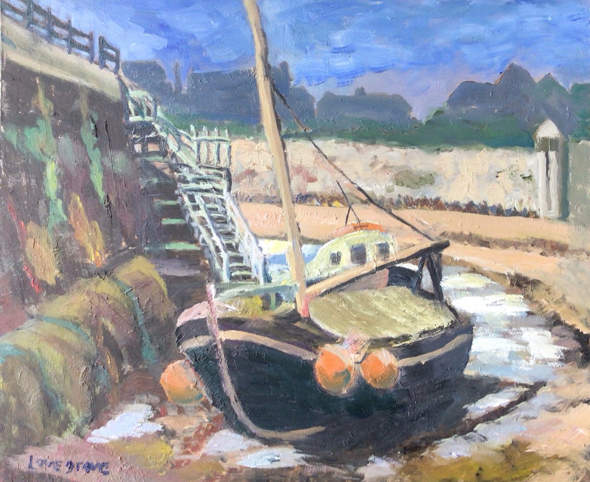 Impressionistic Landscape Oil Painting By Julian Lovegrove Art, 12 X 10", Down On The Jetty, Original Artwork