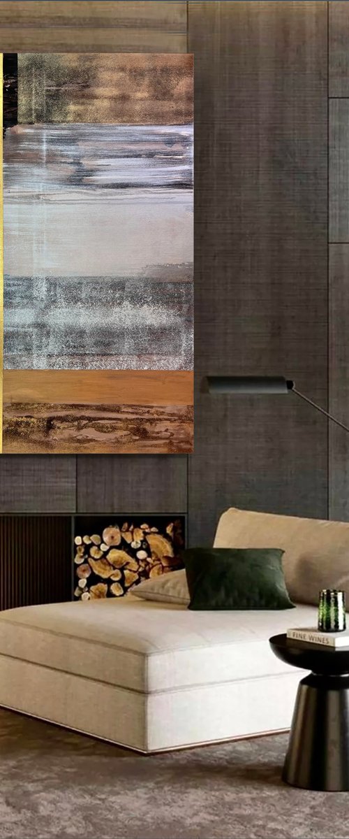 130x100cm Large Abstract . Gold Silver Copper Art. Search for meaning 2 by Marina Skromova