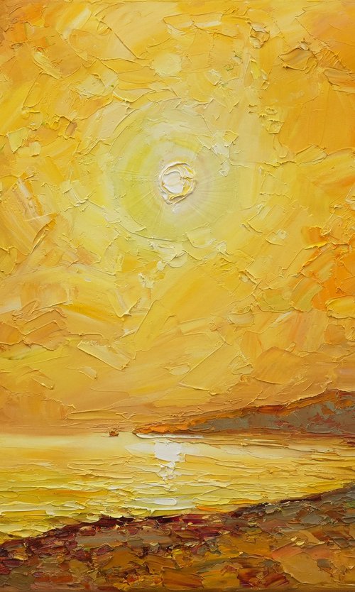 Yellow sunset by sea by Alisa Onipchenko-Cherniakovska