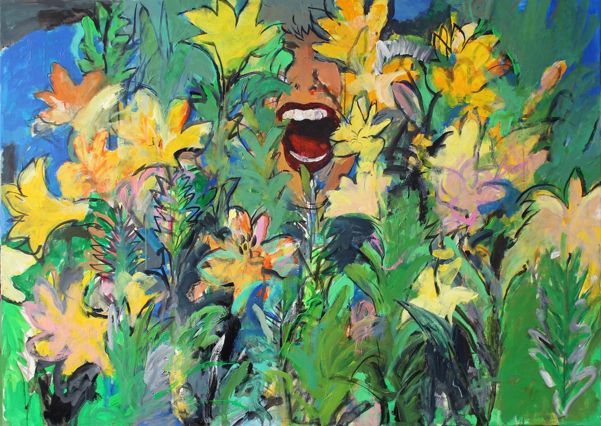 Expressive Botanical Acrylic Painting By Artem Andreichuk, 55 X 39, Heat, Original Artwork