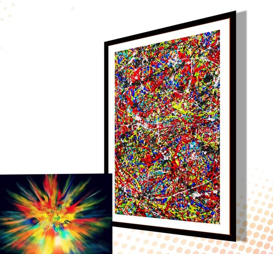 COLOR EXPLOSION, Pollock style, framed