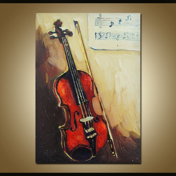 The violin, Framed oil painting