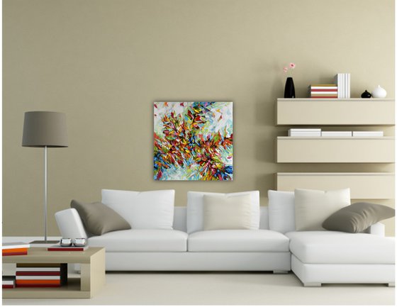 Flower burst - Original Abstract Floral Painting, Palette knife Art, Textured Wall Art Canvas