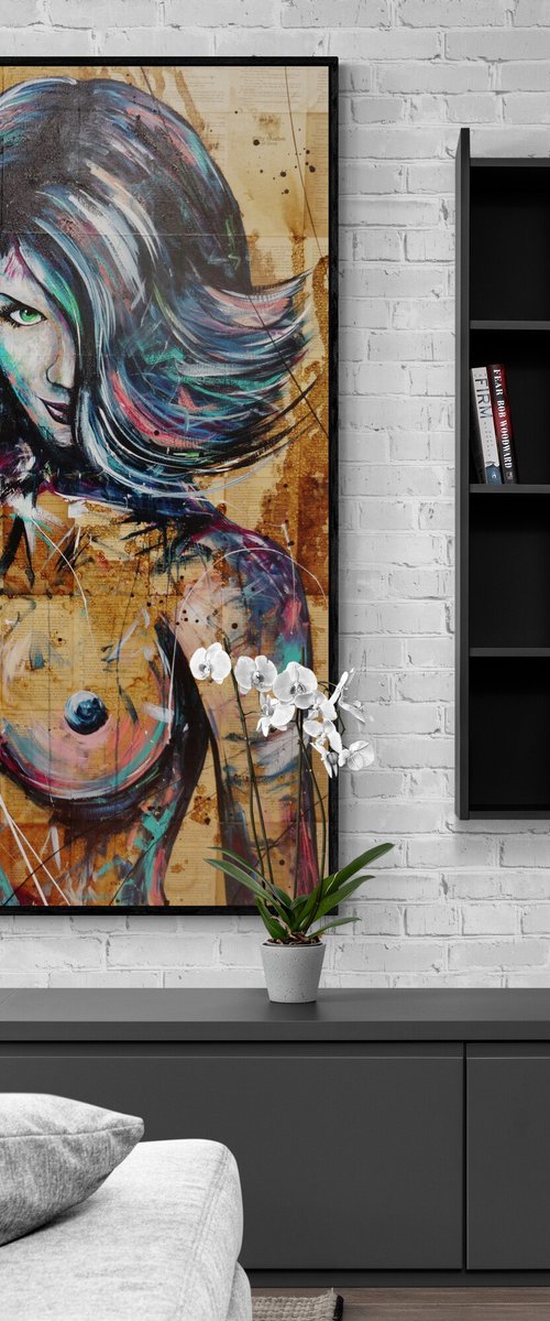 How To "Vixen" 140cm x 100cm Textured Book Page Abstract Realism Art by Franko