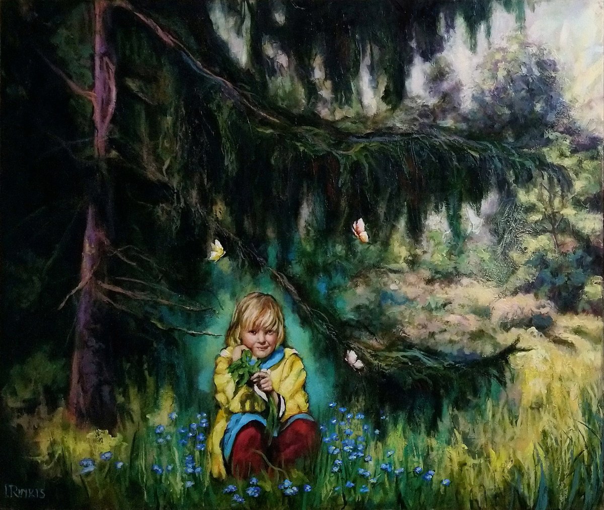 Surrealistic Portrait Oil Painting By Ilgonis Rinkis, 43 X 35, In The Forest, Original Artwork