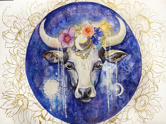 Lunar Cow: Dance of Light and Flowers