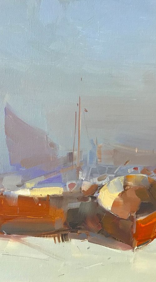 Boats, Original oil painting, Handmade artwork, One of a kind by Vahe Yeremyan
