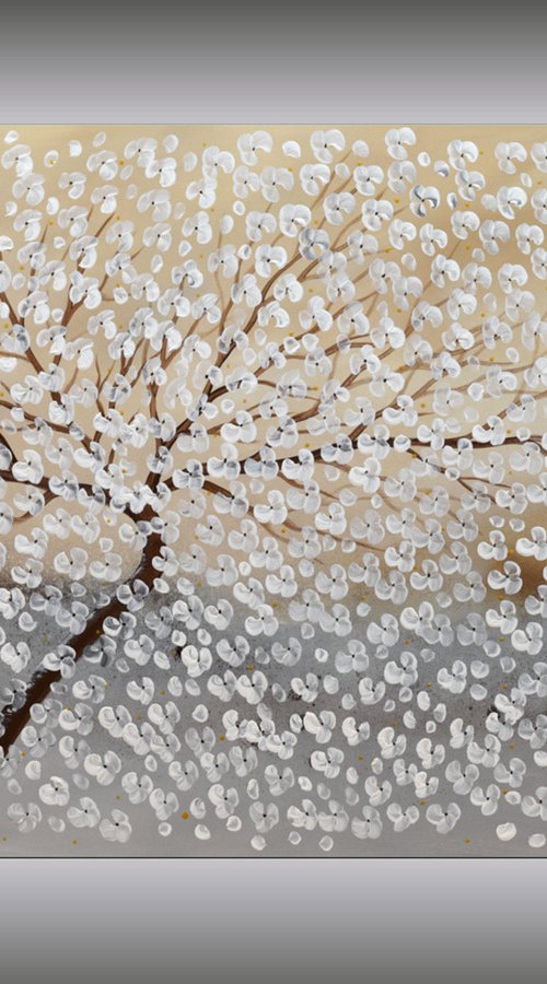 Flying White II  acrylic abstract painting cherry blossoms nature painting , stretched canvas wall art by Edelgard Schroer