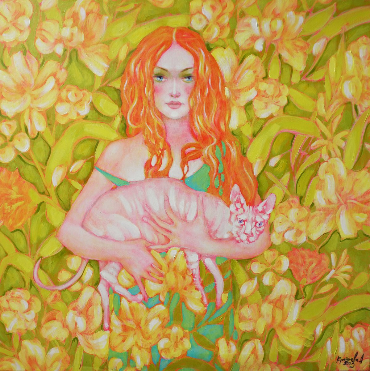 Impressionistic Portrait Oil Painting By Anastasiia Kraineva (Masniuk), 39 X 39, Lemon Fresh, Original Artwork