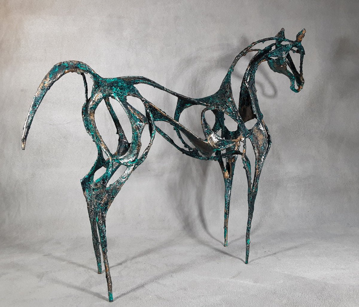 Expressive Animal Sculpture By Linda Hoyle, 13 X 11", Blue, Original Artwork